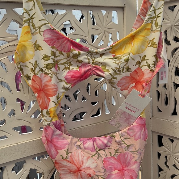 NWT Hurley X Love Shack Fancy collab. Hibiscus cheeky one piece. Yellow and pink - Picture 3 of 6